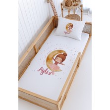 Lilabio %100 Pamuk Isme Özel Montessori Yatak Pike Seti 100X200 Aydaki Kız