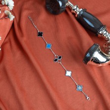 DMR Elegance 925 Ayar Gümüş Renkli Yonca Bileklik