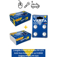 Varta Longlife Power Aa Kalem Pil 12'li Aaa Ince Kalem 12'li ve CR2032 Düğme Pil 4'lü Pil Seti