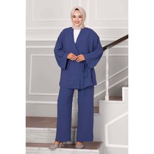 Ve Yandan Bağlamalı Aerobin Tesettür İkili Takım Takım İndigo