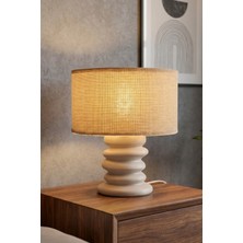 Tera Bej Modern Ayaklı Abajur - Kumaş Kaplı Lambader - Salon, Yatak Odası Aydınlatma