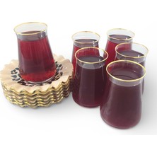 Sudedi Home Leopar Desenli Gerçek Altın Yaldızlı Kristal Cam Çay Takımı 6 Kişilik