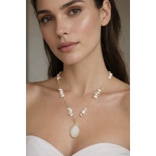 Solare Accessories Ay Taşı Detaylı Altın Kaplama Doğal Taş Kolye