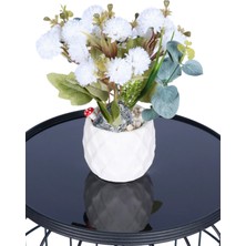 Yapay Çiçek Sitesi Beton Saksıda Yapay Top Krizantem Beyaz