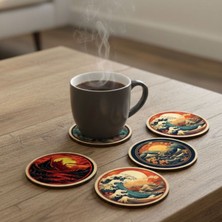 Remonz  Manzaralar Temalı 6'lı Ahşap Bardak Altlığı Seti - Özel Ahşap Stand Hediyeli - Modern Tasarım Isıya Dayanıklı Bardak Altlığı Takımı