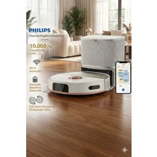 Philips Evcil Hayvan Dostu Philips Akıllı Robot Süpürge 10.000 Pa Dev Çekim Gücü Halı Tanıma Özelliği Çift Döner Paspas ile Kurumuş Leke Çıkarma ve Otomatik Toz Haznesi