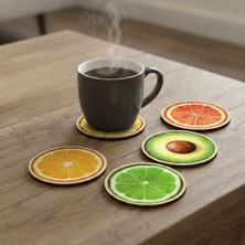 Remonz  Meyve Dilimleri Temalı 6'lı Ahşap Bardak Altlığı Seti - Özel Ahşap Stand Hediyeli - Modern Tasarım Isıya Dayanıklı Bardak Altlığı Takımı