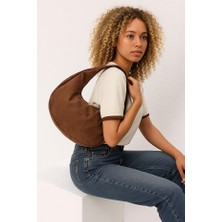 World Star Süet Yarım Ay Kadın Oval Omuz Kol Çanta Çift Fermuarlı Çanta