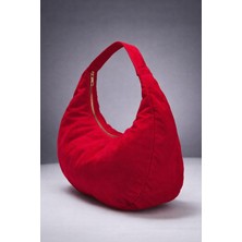 World Star Süet Yarım Ay Kadın Oval Omuz Kol Çanta Çift Fermuarlı Çanta