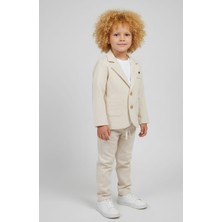 Çelix Kids Erkek Çocuk Ekru Çizgili Blazer Ceket Pantolon ve Tshirt 3lü Takım