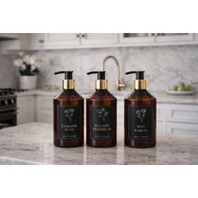 Ayça Home 3'lü Amber Premium Gold Kapaklı Sıvı Sabun,çamaşır Suyu ve Bulaşık Deterjanı Etiketli 500 ml Plastik Şişe