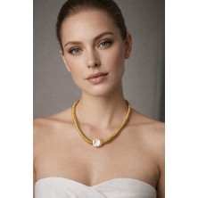 Solare Accessories Gerçek Tatlı Su Incisi ve Hematit Taş Detaylı Altın Kaplama Kolye