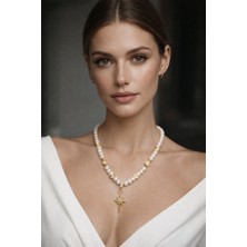 Solare Accessories Kuzey Yıldızı Figürlü Cam Inci Detaylı Altın Kaplama Kolye