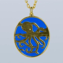 DMR Elegance 925 Ayar Gümüş Ahtapot Figürlü Kadın Kolye – Mavi Mine ve Altın Kaplama Detaylı