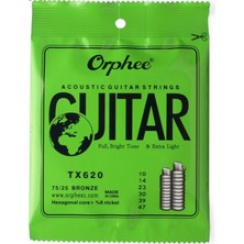 Orphee TX620 Akustik Gitar Teli Seti (Aksesuar - Phosphor Bronze) | %75 Bakır ve %25 Kalay Karışımı, Parlak ve Zengin Harmonikler, Korozyona Dayanıklı Kaplama | Ölçüler: 010-047 Extra Light