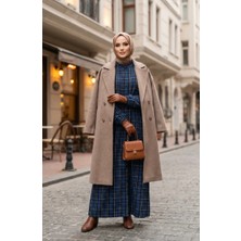 Sefa Merve Ekose Desenli Düğmeli Oduncu Kışlık Elbise 2510-04 Indigo Siyah