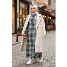 Sefa Merve Ekose Desenli Oduncu Kışlık Elbise 2508-02 Çağla Yeşili