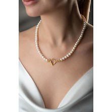 Two Arts Kadın 925 Ayar Gümüş Inci Kolye Çubuk Kilit | 14K Altın Kaplama