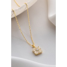 Two Arts Kadın 925 Ayar Gümüş Kare Zirkon Taşlı Kolye | Hediye Kutusunda