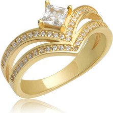 Fumeyabi Gümüş Gold Tek Taş Kadın Yüzük