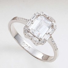 Fumeyabi Gümüş Beyaz Baget Taşlı Kadın Yüzük