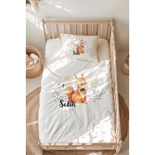 Lilabio %100 Pamuk Isme Özel Isimli Montessori Yatak Nevresim Takımı (100X200 Cm) Sincap