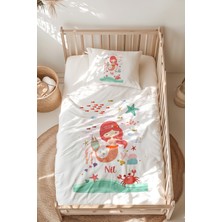 Lilabio %100 Pamuk Isme Özel Isimli Montessori Yatak Nevresim Takımı (100X200 Cm) Denizkızı