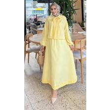 Tesettür Diyarı Kadın Kolları Fırfır Detaylı Trikoton Kumaş Tesettür Takım-Sarı