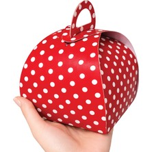 PackMai Mini Kutu 12X12X11 cm 25 Adet Saplı Kırmızı Puantiyeli - Pasta Turta Hediye Kutusu-Gıda Temasına Uygun