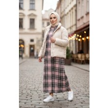 Sefa Merve Ekose Desenli Oduncu Kışlık Elbise 2508-03 Pudra