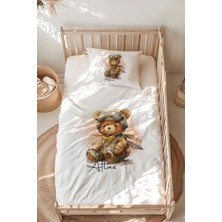 Lilabio %100 Pamuk Isme Özel Isimli Montessori Yatak Nevresim Takımı (100X200 Cm) Pilot Ayıcık