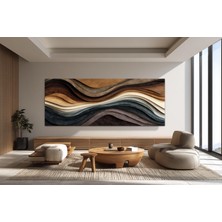Meteor Medya Soyut Dalga Desenli Yatay Panoramik Kanvas Tablo – Modern Toprak Tonlu Duvar Dekoru
