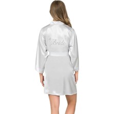 Amora Secret Özel Tasarım  Ekru Kısa Saten Bride Sabahlık
