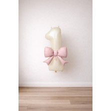 Patladı Gitti Pembe Fiyonk & Krem 1 Rakam Folyo Balon Seti