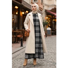 Sefa Merve Ekose Desenli Oduncu Kışlık Elbise 2508-04 Siyah