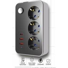 Tunex Luxury,2 Metre 3lü Akım Korumalı Priz 2 USB 1 Typc-E Şarj Özelliklli