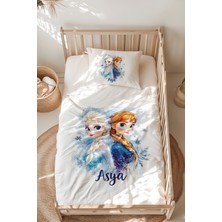 Lilabio %100 Pamuk Isme Özel Isimli Montessori Yatak Nevresim Takımı (100X200 Cm) Elsa ve Anna