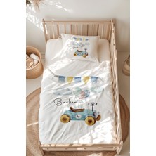 Lilabio %100 Pamuk Isme Özel Isimli Montessori Yatak Nevresim Takımı (100X200 Cm) Araba