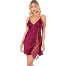 Amora Secret Özel Tasarım  Bordo Kısa Saten Gecelik