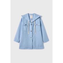 Merve Gültekin Geniş Yakalı Tüvit Ceket Mavi