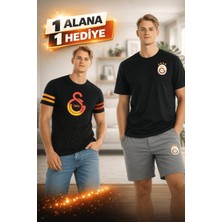 Galatasaray Lisanslı Siyah Basic ve Siyah Logo Baskılı T-Shirt Hediyeli