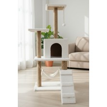 Missidea B07 Hamaklı Yuvalı Lüx Kedi Tırmalama Oyun Evi Beyaz