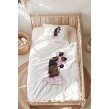 Lilabio %100 Pamuk Isme Özel Isimli Montessori Yatak Nevresim Takımı (100X200 Cm) Baloncu Kız
