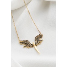 Two Arts Kadın 925 Ayar Gümüş Siyah Zirkon Taşlı Mikail Meleği Kolye | Hediye Kutusunda