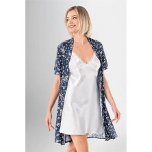 Amora Secret Özel Tasarım Şık Desenli Saten 2'li Kısa Sabahlık Takımı