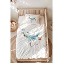 Lilabio %100 Pamuk Isme Özel Isimli Montessori Yatak Nevresim Takımı (100X200 Cm) Uçak