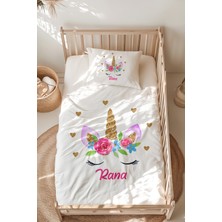 Lilabio %100 Pamuk Isme Özel Isimli Montessori Yatak Nevresim Takımı (100X200 Cm) Unicorn