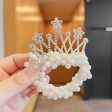Efna Store Taç Figürlü Zirkon Taşlı Cinderella,balerin Prenses Toka,atkuyruğu,topuz Incili Çocuk Lastik Toka