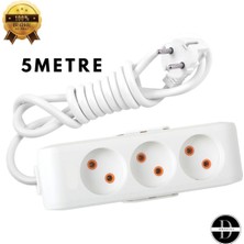 İNWATT 3 Lü 5 Metrelik Topraklı Ara Kablosu Uzatmalı Seyyar 3lü Grup Priz Üçlü Fiş Prizi