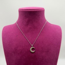 Mare Accessories Zirkon Taşlı Gümüş Ay Figürlü Çelik Kolye